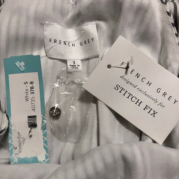 French Grey NWT Gray and Cream Striped Embroidered Halter Mini Dress-size Small - Picture 5 of 13